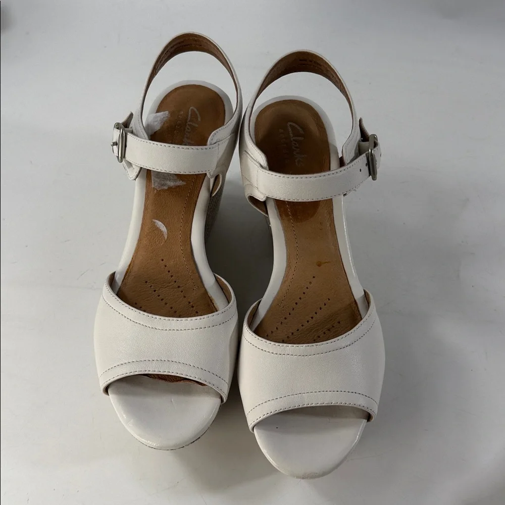 White Clarks Platform Sandals with Buckle size 7 - Picture 7 of 9